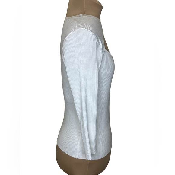 Tahari White Cut-Out Ribbed Long Sleeve Top - Women size medium - Picture 4 of 10